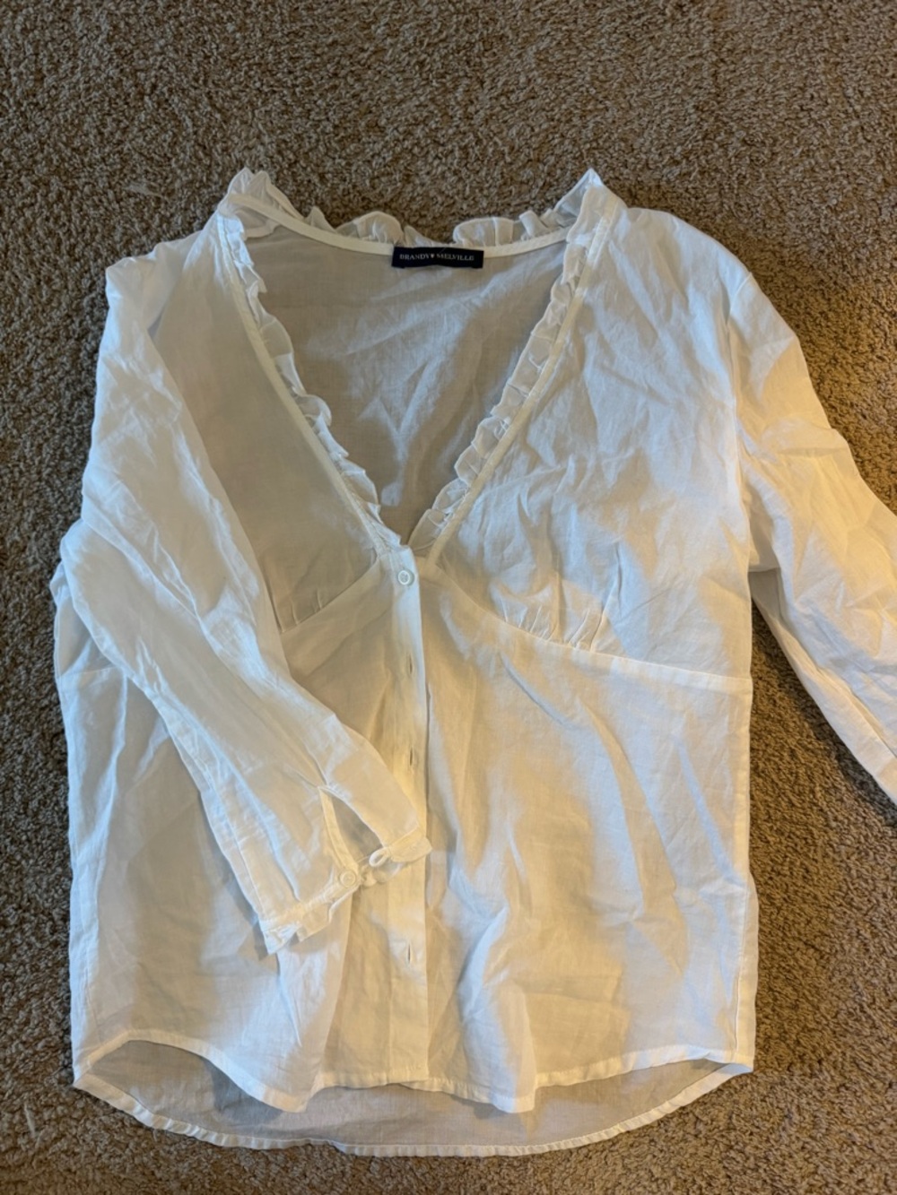 Brandy Melville White Ruffle Button Down Blouse